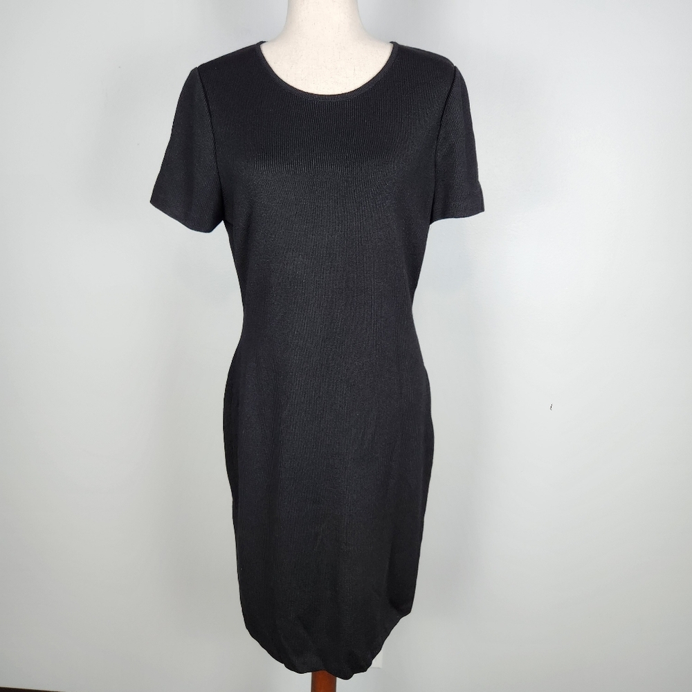 St. John Collection Black/Caviar Knit Cap Sleeve Sheath Dress Size 10